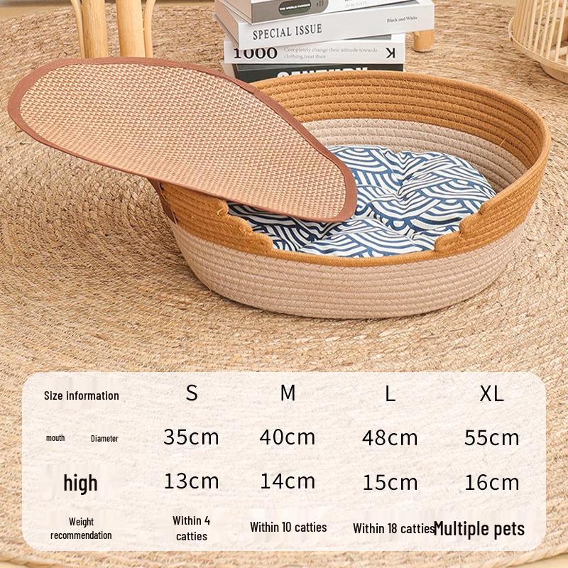 Coarse Linen Rattan Cat Nest: Four Seasons Pet Bed & Summer Sleeping Mat