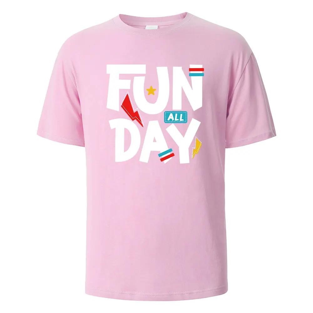 Funny All Day Printing T-shirt For Men Wowen 100% Cotton Summer Comfortable Breathable Short-Sleeved Tops O-neck Oversize Tees