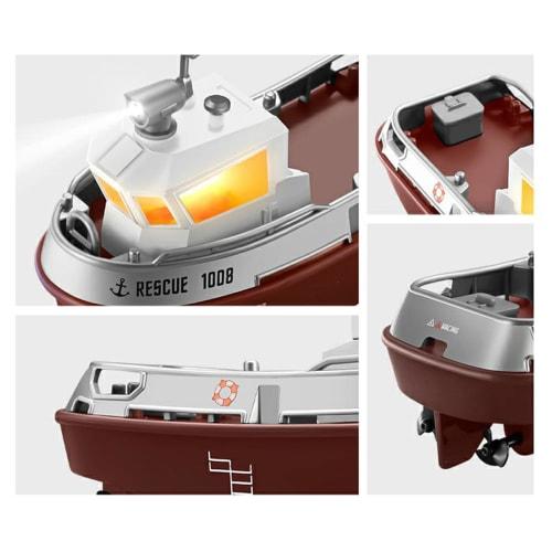 BCDYH Remote Control Boat, 2.4GHZ 1:32 Waterproof Mini Tugboat with Lights, Rechargeable Electric Toy for Kids Boys and Girls