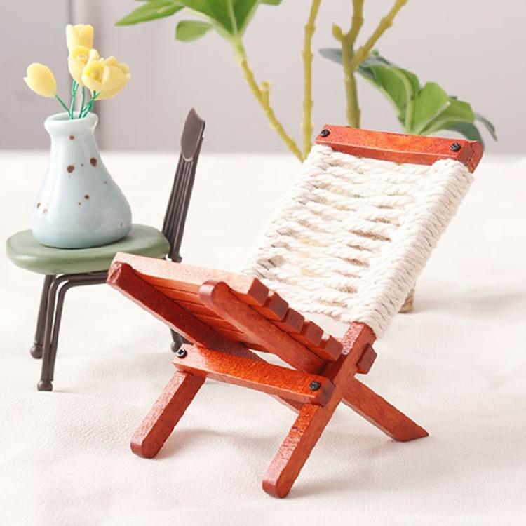Miniature Dollhouses Display Beach Chair Accessory 1/12 Scale, Realistic Zakka Wood Chair Dollhouses Props