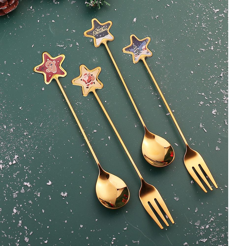 Christmas Cartoon Stainless Steel Spoon & Fork Set – Festive Cutlery with Gift Box