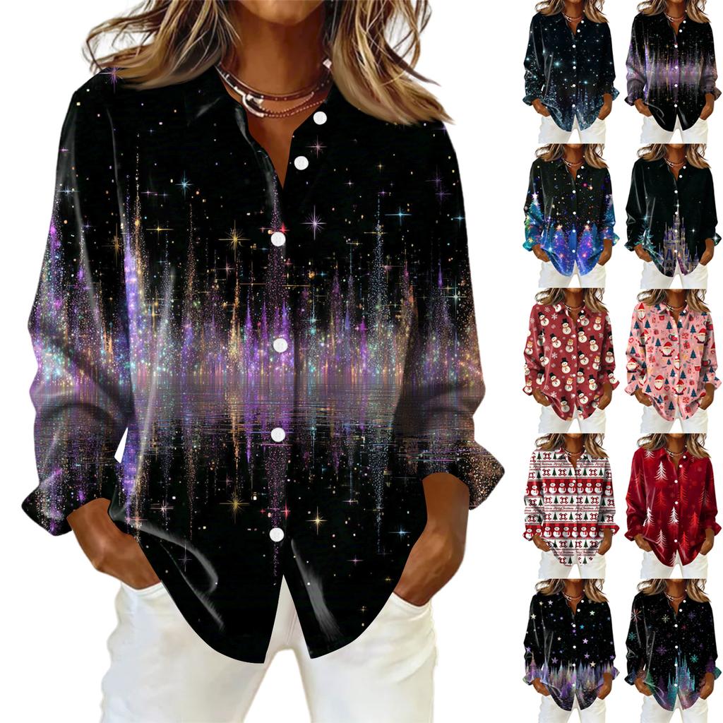 Dameskjorte med blomsterprintknapper, langermet avslappet vanlig skjorte bluser avslappet plussstørrelse basic topper