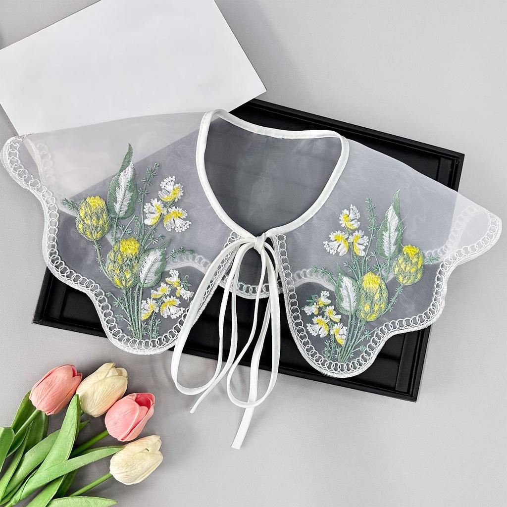 Vintage-Kragen mit Blumenstickerei Organza Halb-Schal Schulterumhang für Damen Dekokragen für Bluse