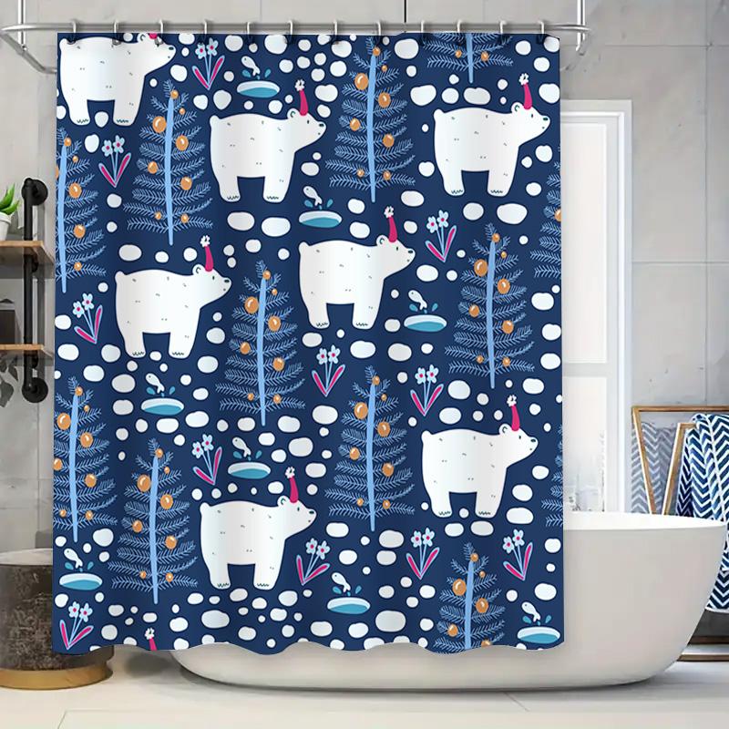 

Christmas Decorative Shower Curtain Set With Polar Bears Print Bathroom Waterproof Fabric Curtains For Christmas Decoration Blue W60H190(CM)-1 Pcs