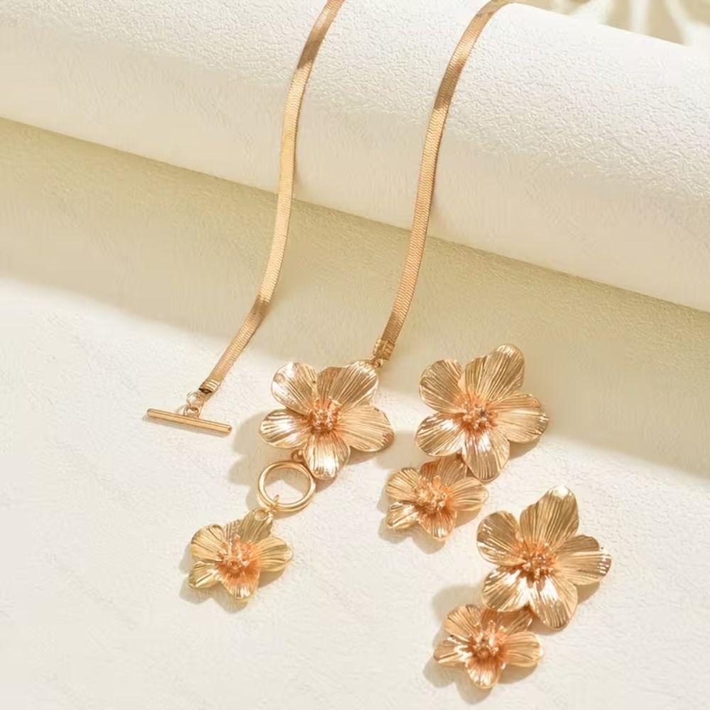 3pcs/Set OT Clasp Flower Pendant Necklace Exaggerated Snake Chain Necklace  Holiday Wedding