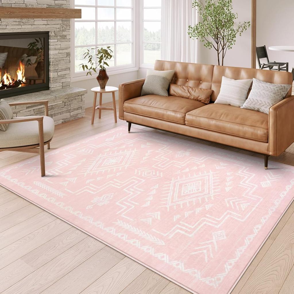 Black and White Area Carpet Living Room Bedroom Dining Table Home Office Mat Aztec Tribal Moroccan Non-Slip Large Washable Rug