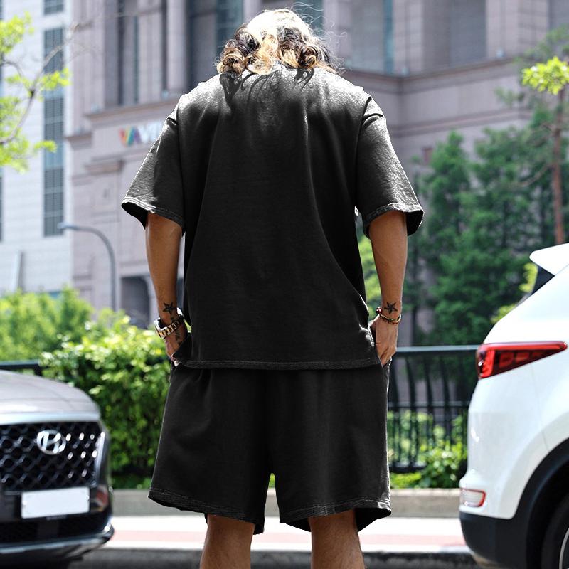 Set Estivo da Uomo Taglie Forti Tuta Sportiva Casual Larga T-shirt a Maniche Corte Pantaloncini Due Pezzi Abbigliamento da Uomo