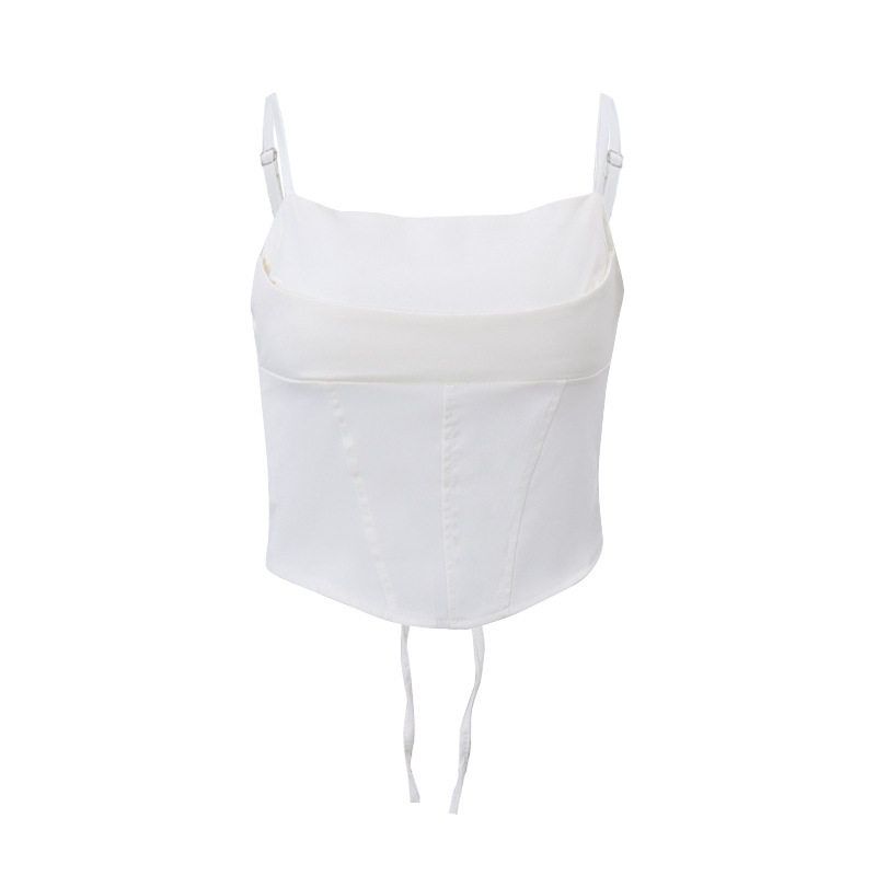 Sexy Satin Fishbone Tube Top 2024 Hot Girl Autumn Back-Tie Crop Top Waist-Cinching Pure Desire Camisole White S