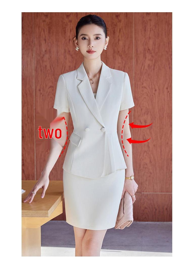 Women's Summer Short Sleeve Suit Set - Professional Skirt for Hotel Front Desk or Jewelry Store Workwear