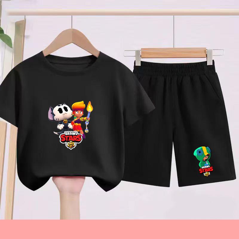 Children's Set - Disney Print Summer Boys' and Girls' Sports T-Shirts, Casual Short-Sleeved Shorts Set, 2-piece, for Ages 2-13