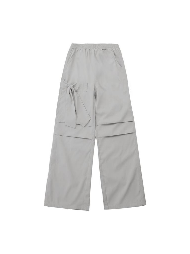 2024 Women's Gray Quick-Drying High-Waist Wide-Leg Cargo Pants