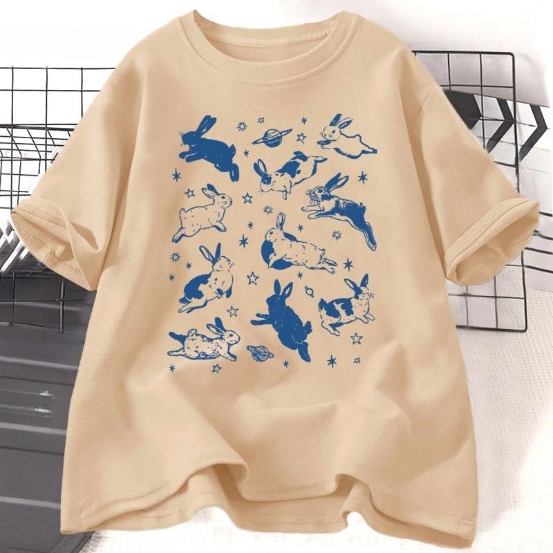 Bunnies In Space T Shirt Funny Bunny Tshirt Oversized Graphic Retro Tshirt Unisex WOMEN Sportswear Tops Tees Short Sleeve Clothes