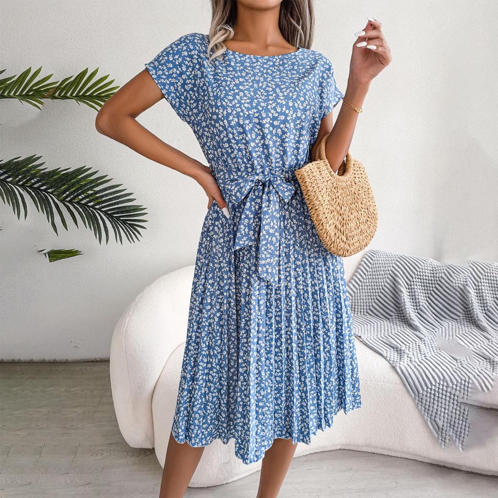 Fashion Women's Summer Round Neck Casual Fashion Printed Pullover  Dress