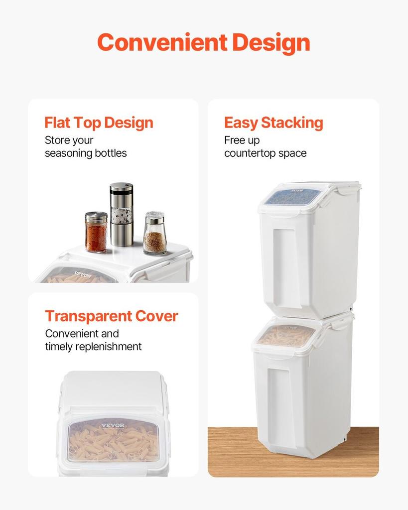 4.5Gal/20L Large Ingredient Storage Container Airtight Kitchen Flour Bin