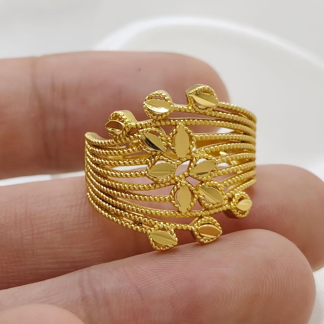 Elegant open ring with gold leaf and wheat ear design, perfect for weddings, parties, and casual wear R-17