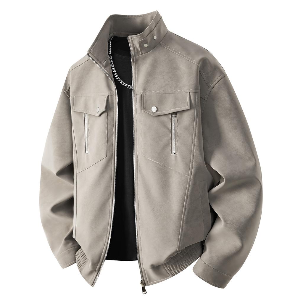 PU Leather Jacket Men's Velvet Leather Jacket American Retro Fashion Trend Versatile Jacket Leather Jacket