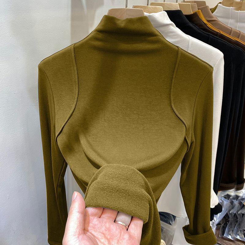 

Женская приталенная рубашка с длинным рукавом и воротником-стойкой в европейском стиле, с подкладкой из матового немецкого вельвета для осени и зимы L (Recommended for 53-58 kg)