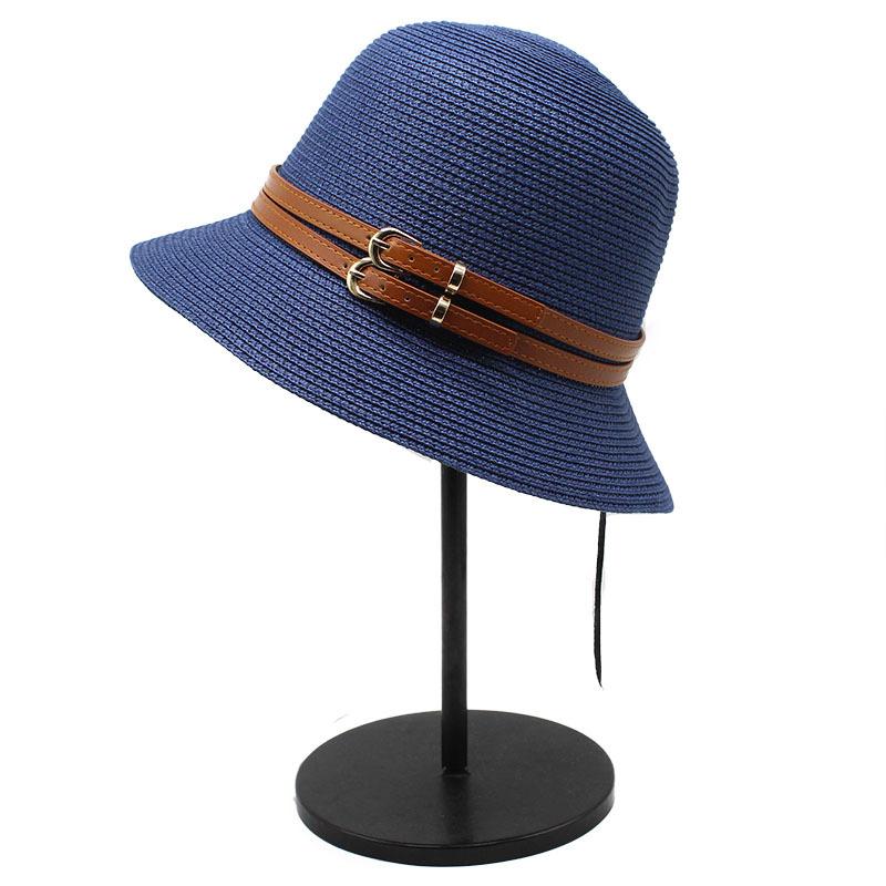 Sun Hat Women'S Summer Sunshade Sunscreen Hat Belt Buckle Shows The Face Small Dome Casual Beach Straw Hat