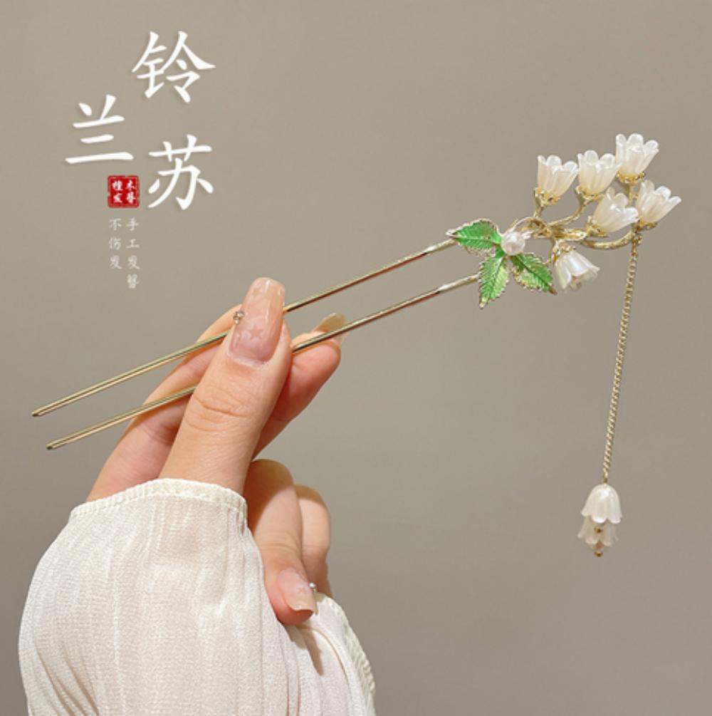 Elegant Chinese Style Hair Accessories Vintage Spring Flower Element Hairpins Light Luxury Tassel Hair Stick For Women Girls