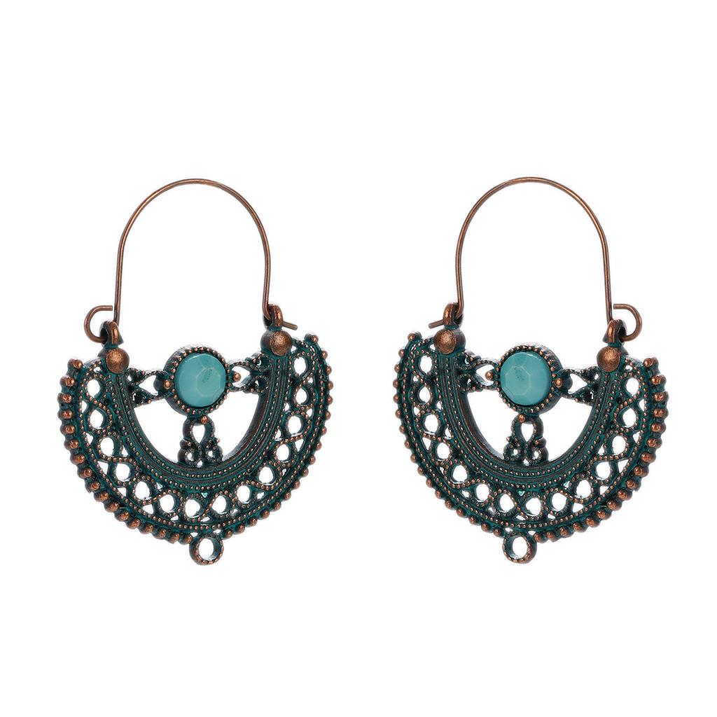 Antique Bronze Metal Earrings Vintage Geometric Round Triangle Dangle Pendientes Earrings Women's Ethnic Indian Jhumka Zircon