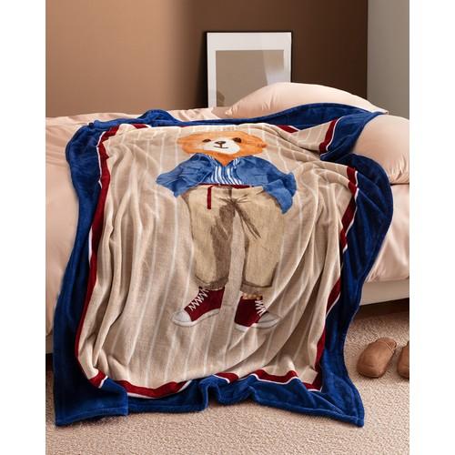 

Одинарное одеяло Boone Welsoft с принтом — бежевый/темно-синий