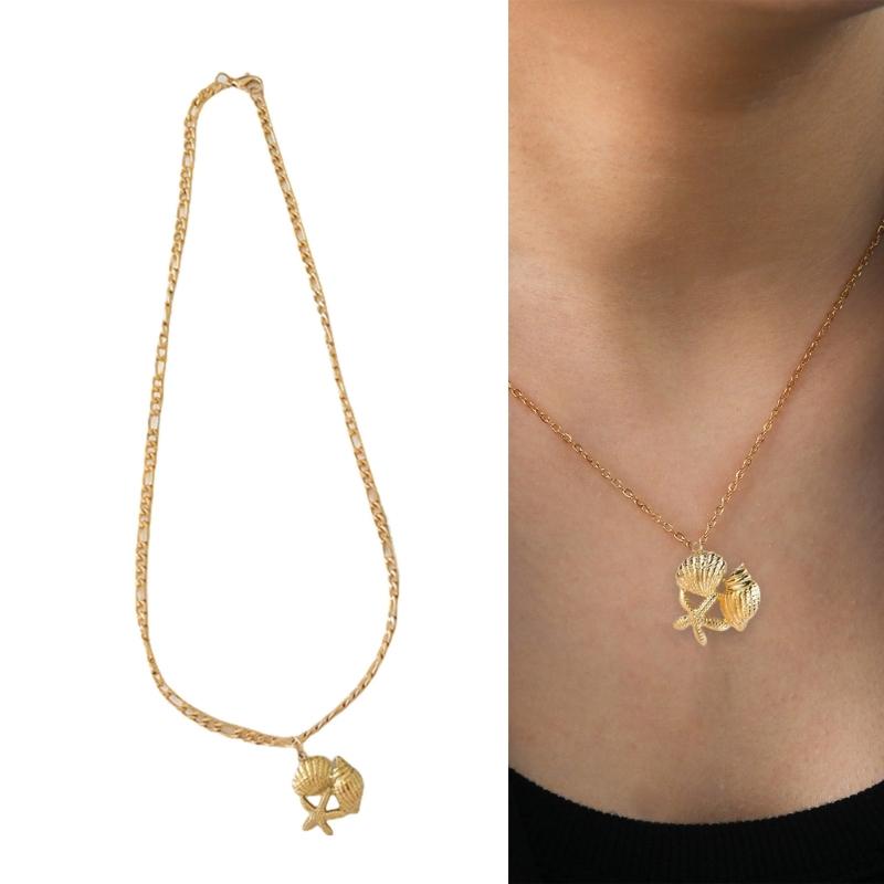 Gold and Silver Plated Necklace with Intricate Sea Shell Starfish Designs Perfect for Summer Parties and Daily Wear