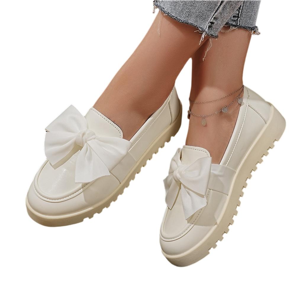 Women's Bowknot Platform Loafers Slip On Casual Shoes Soft Insole Lightweight Durable Sole Comfortable Fit