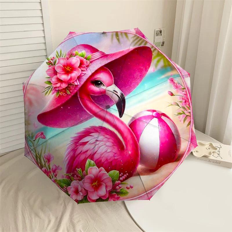 

1PC Flamingo Beach Umbrella-8-Rib Reinforced, Automatic Open, Lightweight & Durable, Cute Fashion Accessory for Outdoor-T208