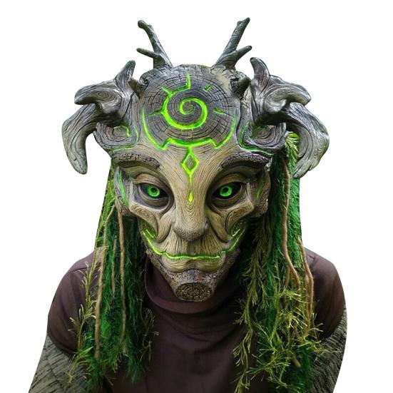 

Full Head Masque Stretchy Realistic Halloween Supplies Fun Carnival Latex Green Forest Elf Old Man Masque with Light for Cosplay