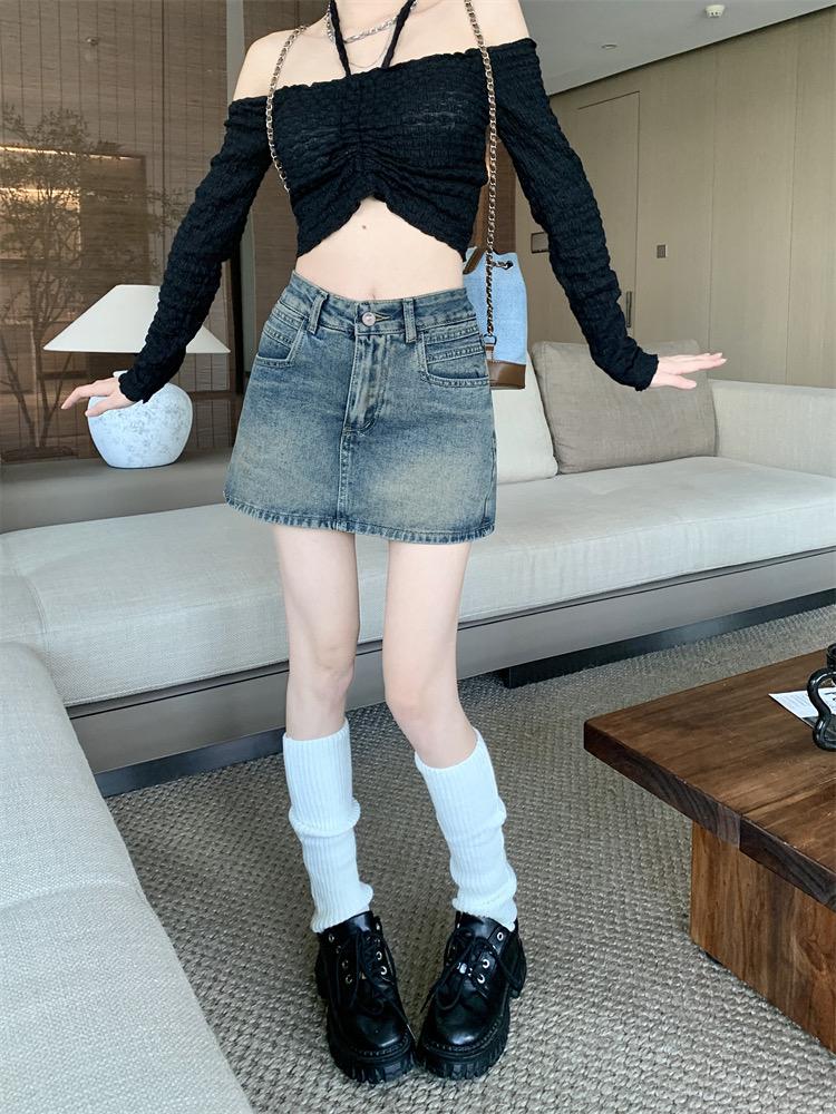Summer Retro Blue Short Denim Skirt Women High Waist Fashion A-line Mini Skirts Female Slim Pockets Y2k Streetwear Jeans Skirt
