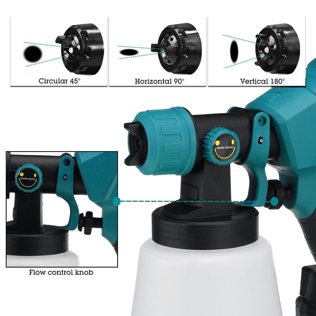 600W 1000ML Pistol de pulverizare electric fără fir, pulverizator de vopsea de uz casnic, 3 dimensiuni de duze, sculă electrică