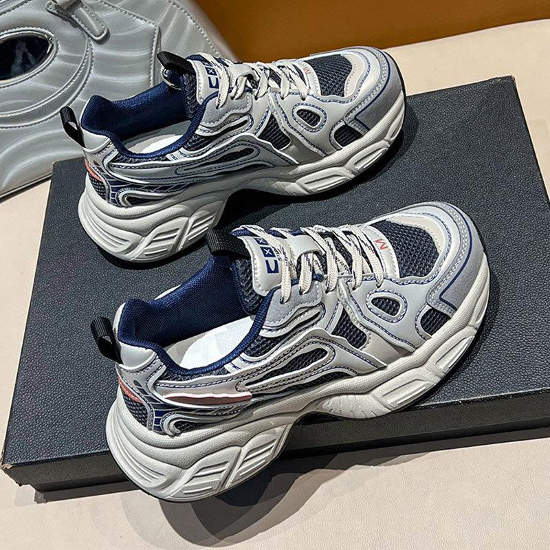 Popular Net Shoes Are Lightweight and Heightened Casual Sports Shoes for Women's 2025 New Spring and Autumn Silver Platform Dad Shoes for Women