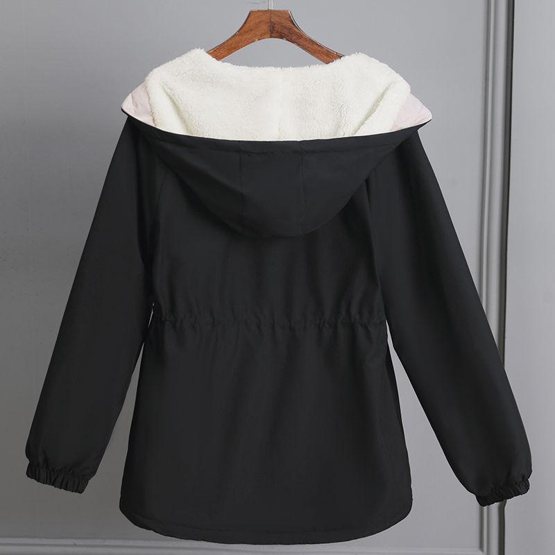 Petite Fleece-lined Thickened Women's Jacket Autumn/winter Style Korean Version Versatile Casual Cropped Loose-fit Coat