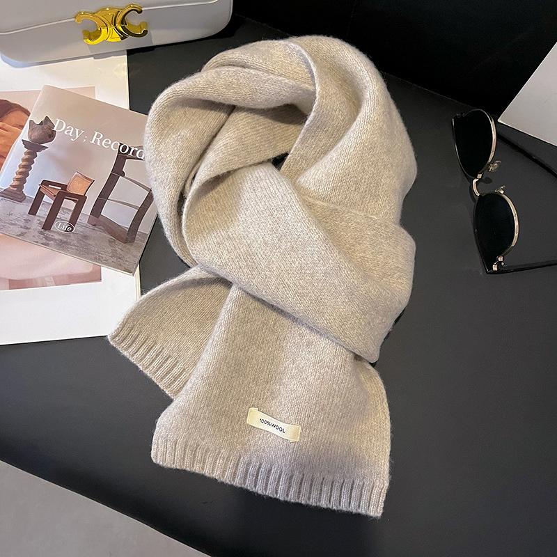 Knitted Scarf Women 100% Wool Winter Warm Scarves Bright Solid Color Design Thickened Shawl Soft Cashmere Pashmina Neck  NEW