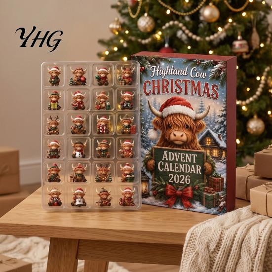 Cute Collection Figurines 2026 Highland Cow Christmas Advent Calendar, 24-Day Acrylic Countdown Ornament Set with Classroom Exchange Gifts