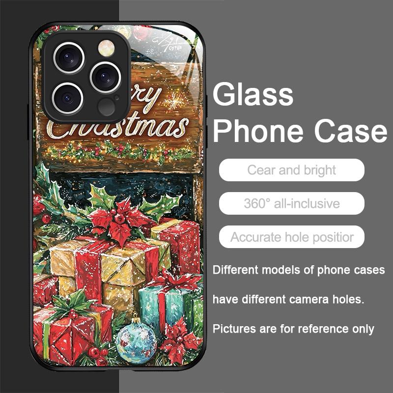 Tempered Glass Phone Case for IPhone 16 Pro Max 15 14 13 12 Mini 11 Pro XS XR 7 8 Plus Cover Merry Christmas Tree New Year Gifts