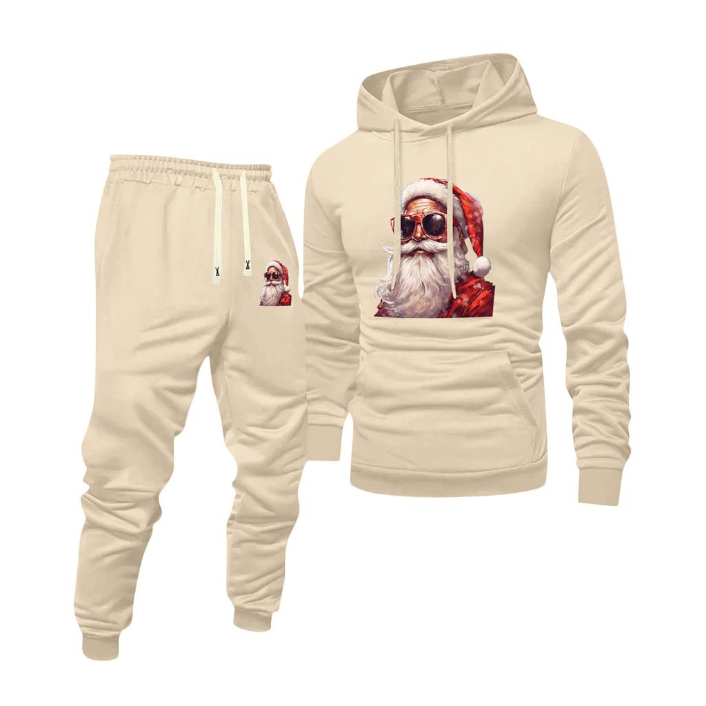 Men's Printed Hooded Sweatshirt And Sweatpants Casual Sports Suit