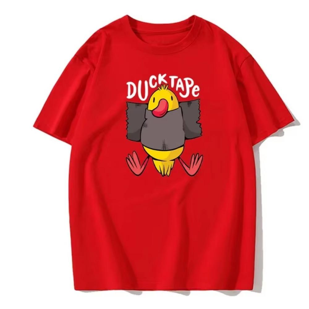 Cartoon duck print T-shirt men's fashion tops T-shirt solid color round neck pure cotton clothing short-sleeved street T-shirt