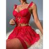European and American Lingerie: Sexy Lace See-through Pure Desire Short Skirt Set, Flirtatious Lingerie