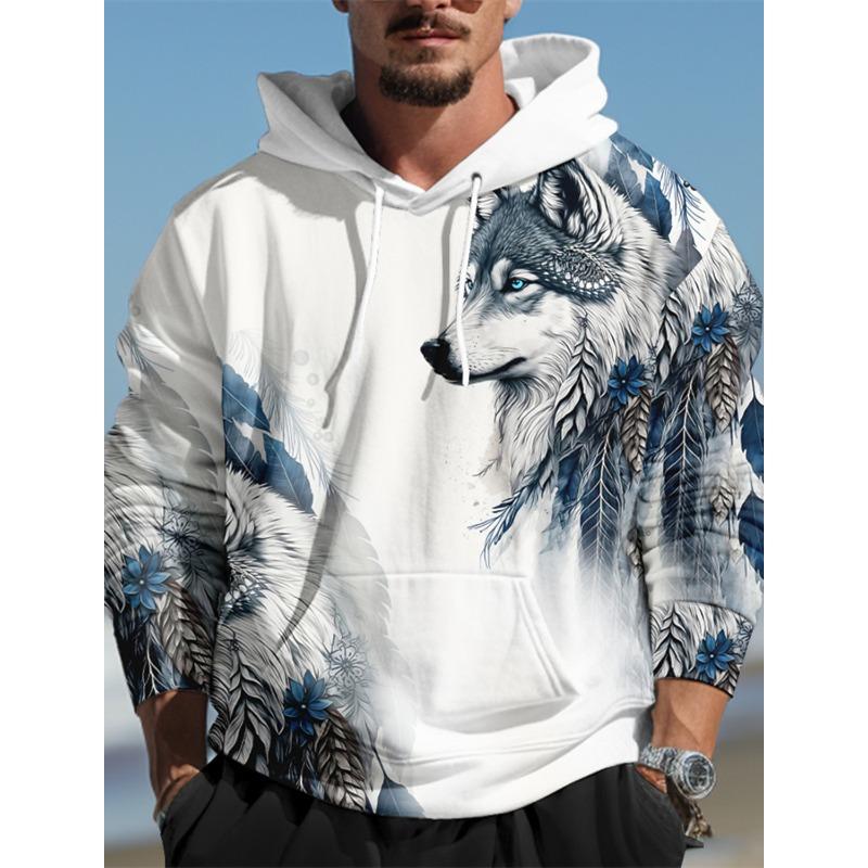 Мужские толстовки с 3D-принтом волка, пуловер, уличная одежда, темно-зеленые, с длинным рукавом, с капюшоном, дизайнерские, весна и осень S