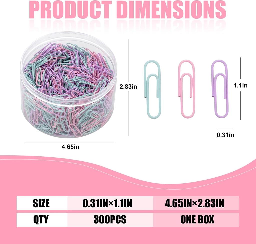 Pastel Colors Paper Clips, 1000PCS Small Colorful Paper clips1.1 inch, Durable and Rustproof, Great for Office School Organizing