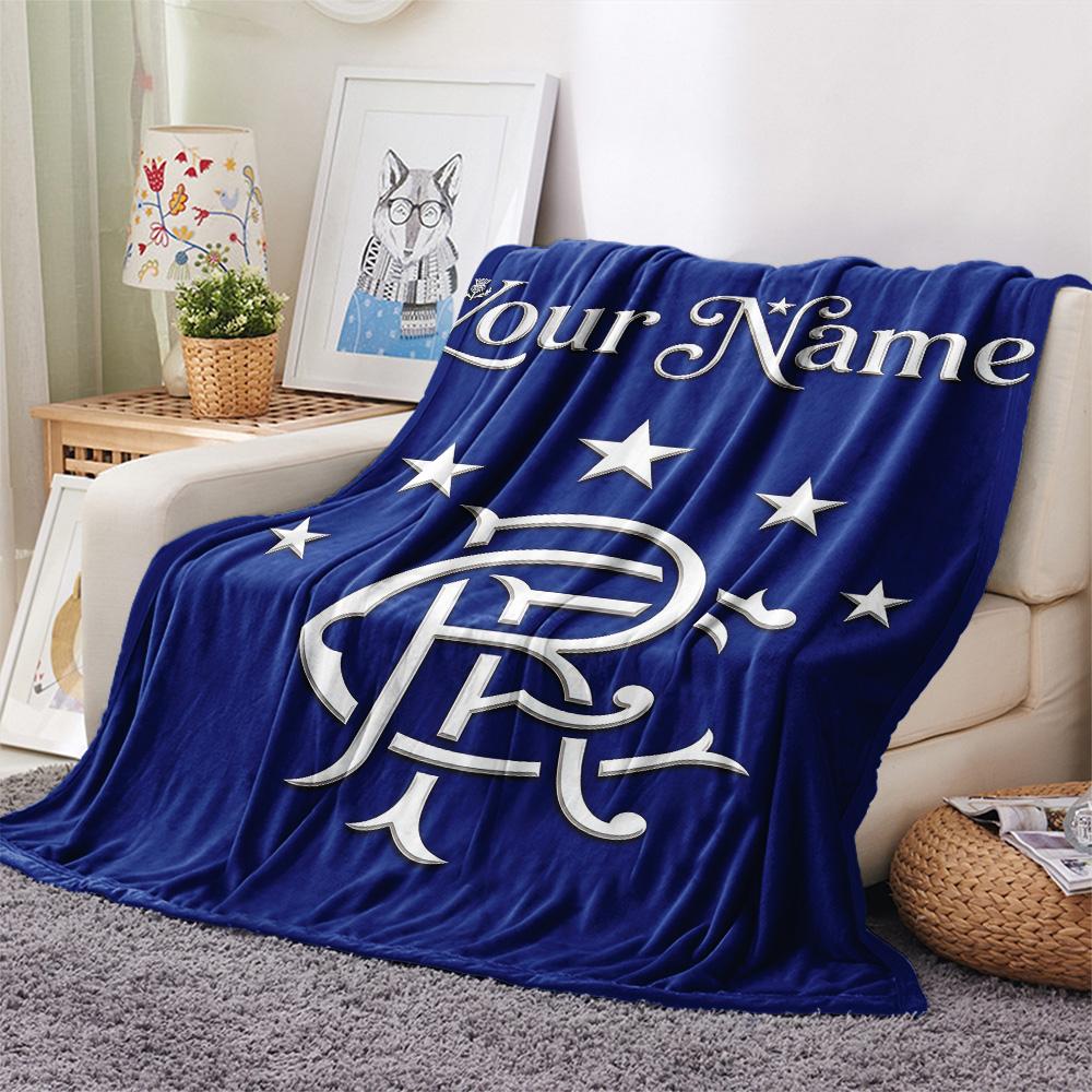 1PC Custom Name Rangers F.C Patterned Flannel Blanket Suitable For All Seasons for Home Decor Warmth and Comfort Gifts Holiday Present -HE180