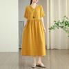 Short sleeve Plus size Cotton linen vintage plaid new in dresses for women casual loose long summer dress