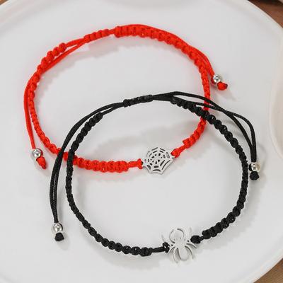 Braided Bracelet Men Women 2Pcs Spider and Web Couple Friendship Braclet Red Rope Halloween Jewelry Adjustable Brazelets