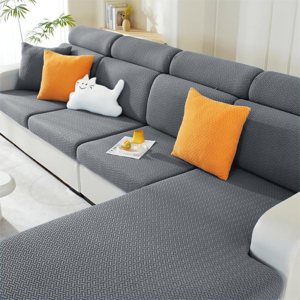Jacquard Sofa Covers Solid Colors Seat Cushion Cover Living Room Washable Spandex Sofa Couch Slipcover L-Shaped Chaise Longue
