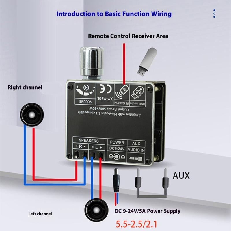 2x50w Bluetooth-compatible 5.1 Stereo Audios Amplifier Board Wireless HiFi Module For DIY Home Car Speaker Systems