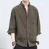 Summer Stand-up Collar Shirt Men's Cotton and Linen Three-quarter Sleeve Shirt Japanese Retro Loose Men's Half-sleeved Trend Casual