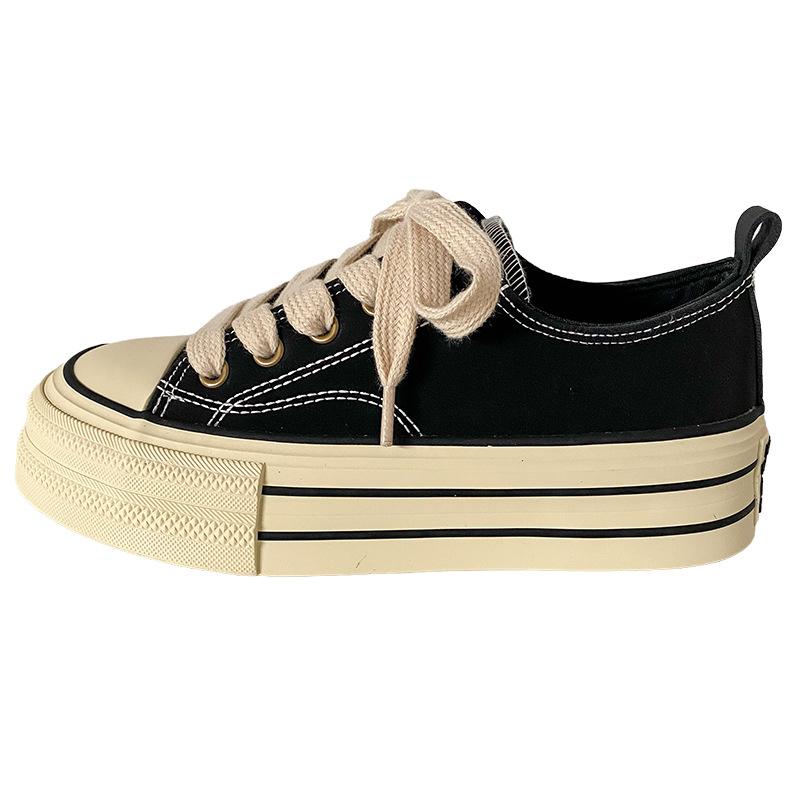 

H1219 low-top popular canvas shoes women s shoes autumn retro 2024 new round head board shoes Korean version lace-up ins tide 35 чёрный