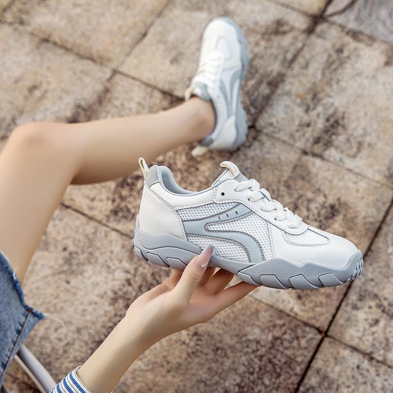 Leather Women's Little White Shoes Autumn New Mesh Breathable Sports and Leisure Shoes Versatile Thick Baseplate Shoes