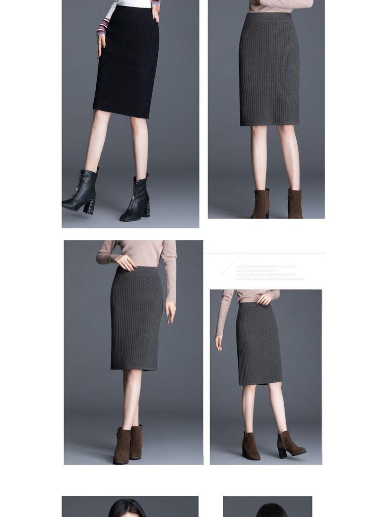 2024 Dámská zeštíhlující vlněná sukně střední délky s rozparkem